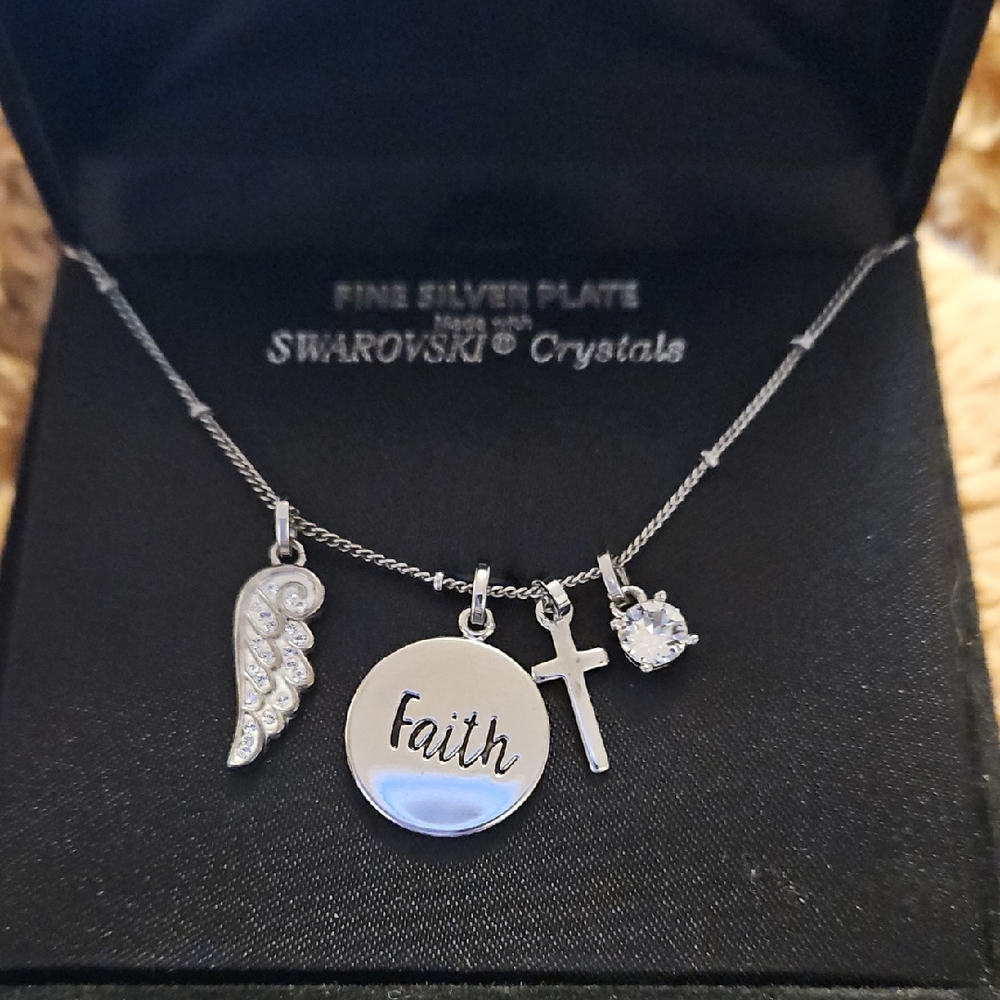 Swarovski Silver Plated Necklace with Faith and Charms